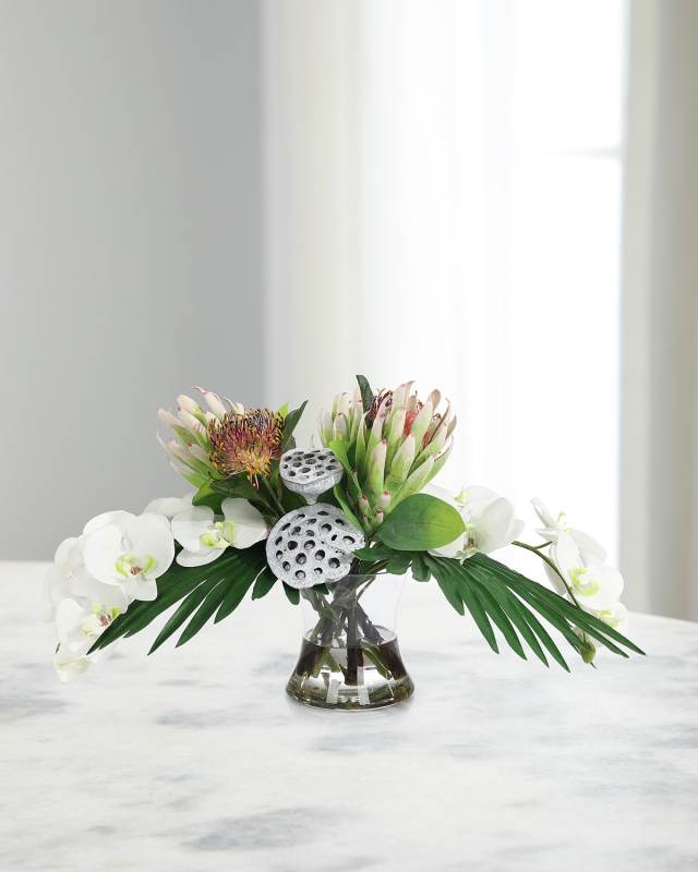 Tropical Queen 28" Faux Floral Arrangement in Glass Vase
